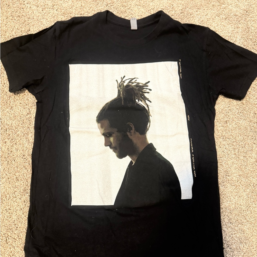 Musician FKJ tee from Chicago. Black Short Sleeve Tee with Monochrome Portrait